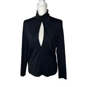 Worth New York Zip Front Black Long Sleeve Turtleneck Top Medium